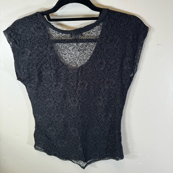 EXPRESS mesh back black tee silver sequin short sleeve XS witchy festival goth - Picture 2 of 9